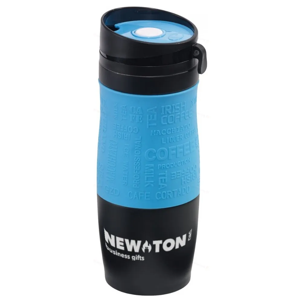 
                                            Double-walled travel mug GOLDEN DREAM, black, light blue
                                            