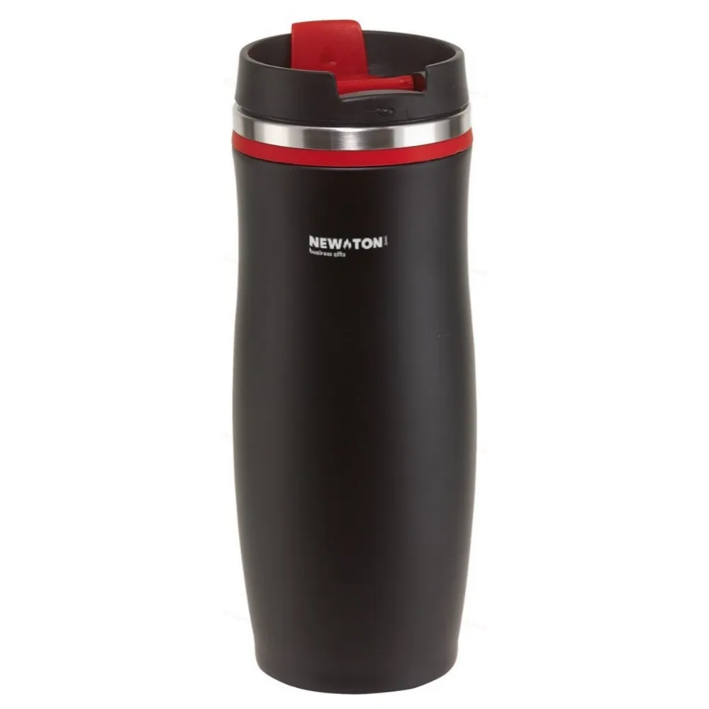 
                                            Double-walled travel mug DARK CREMA, black, red
                                            