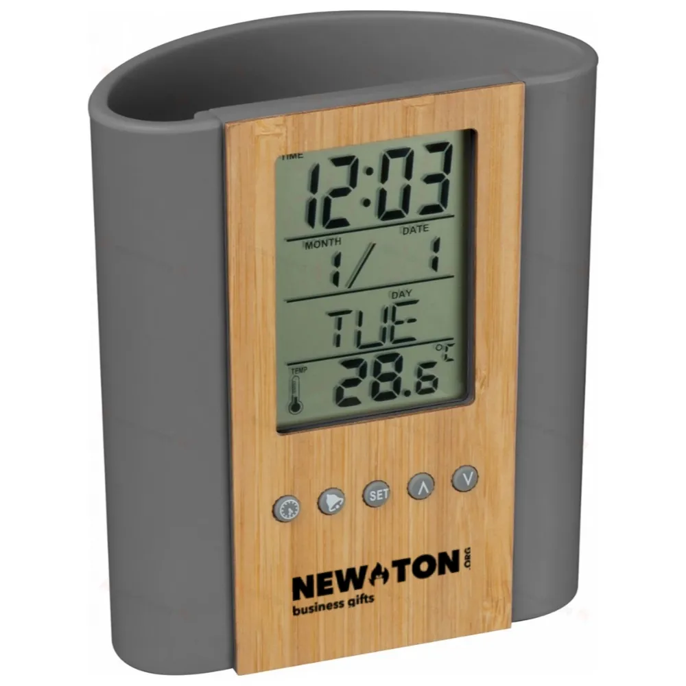 
                                            Desk pen holder with clock
                                            