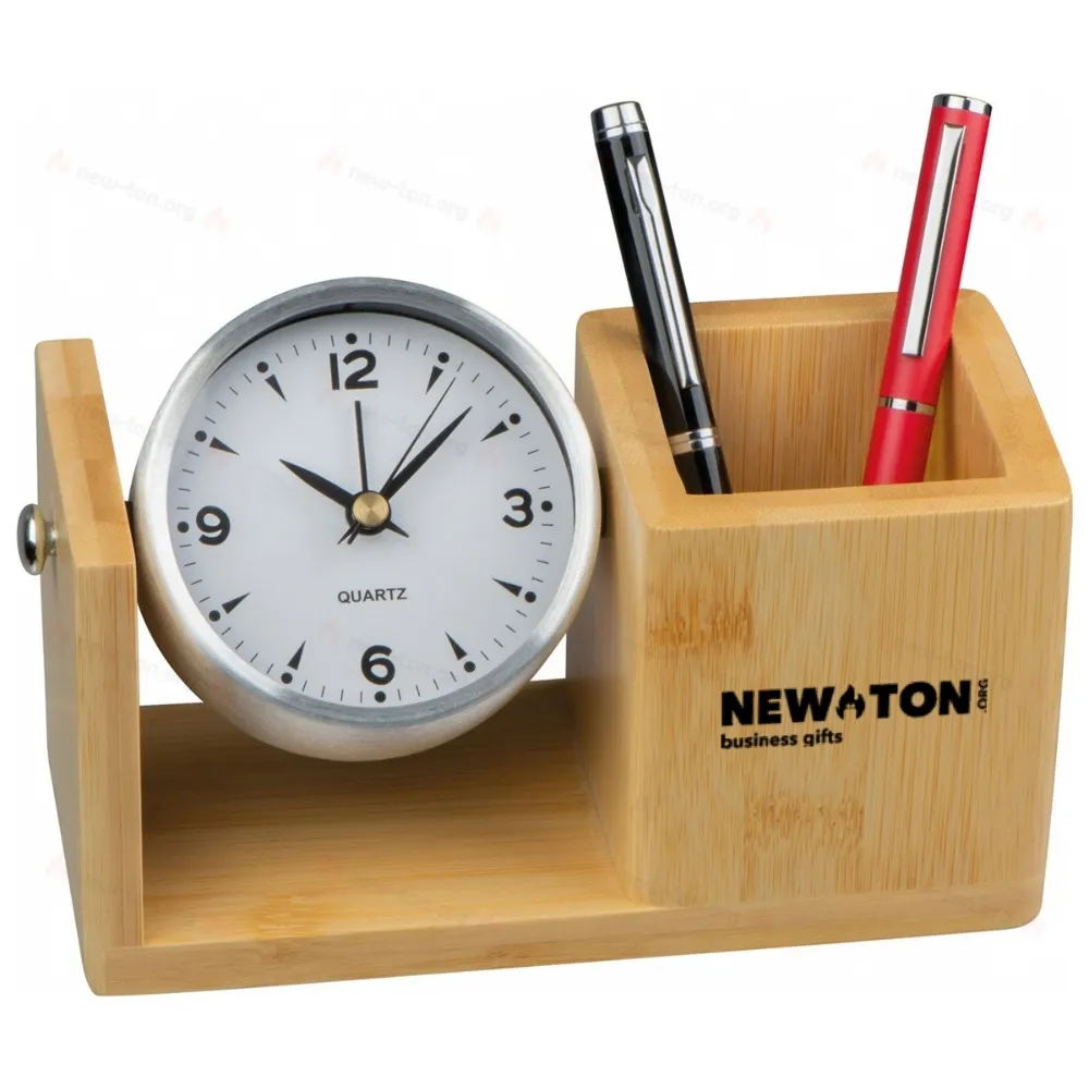 
                                            Bamboo pencil case with analogue clock
                                            