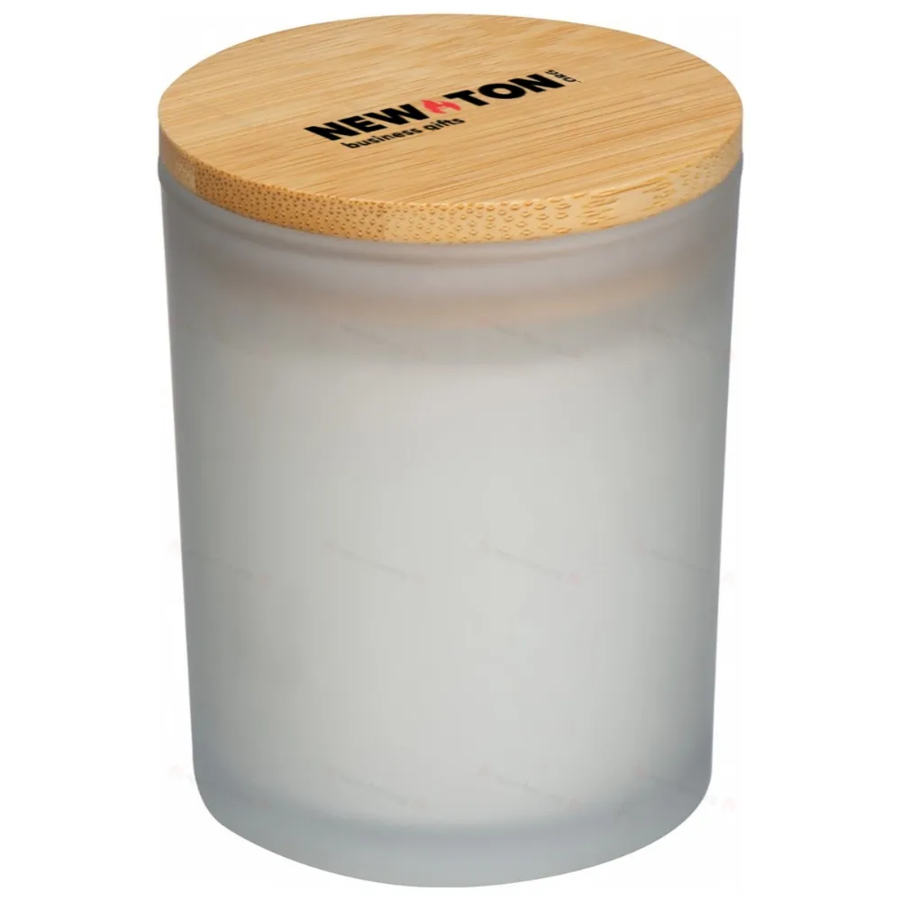 
                                            Candle in frosted glass with bamboo lid
                                            