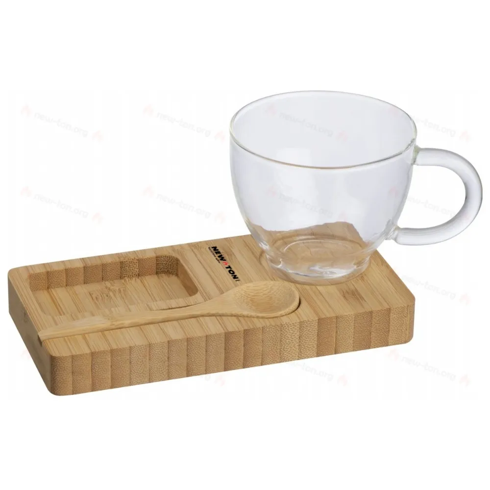 
                                            Bamboo Tray with Spoon and Glass Mug
                                            