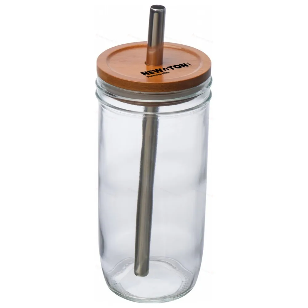 
                                            Стеклянная кружка с бамбуковой крышкой и соломинкой
                                            