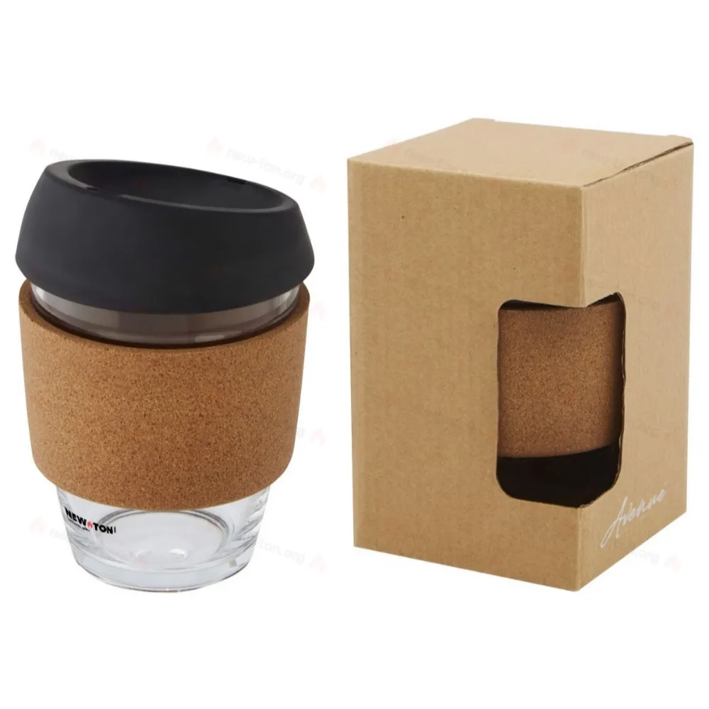 
                                            Lidan 360 ml borosilicate glass tumbler with cork grip and silicone lid
                                            