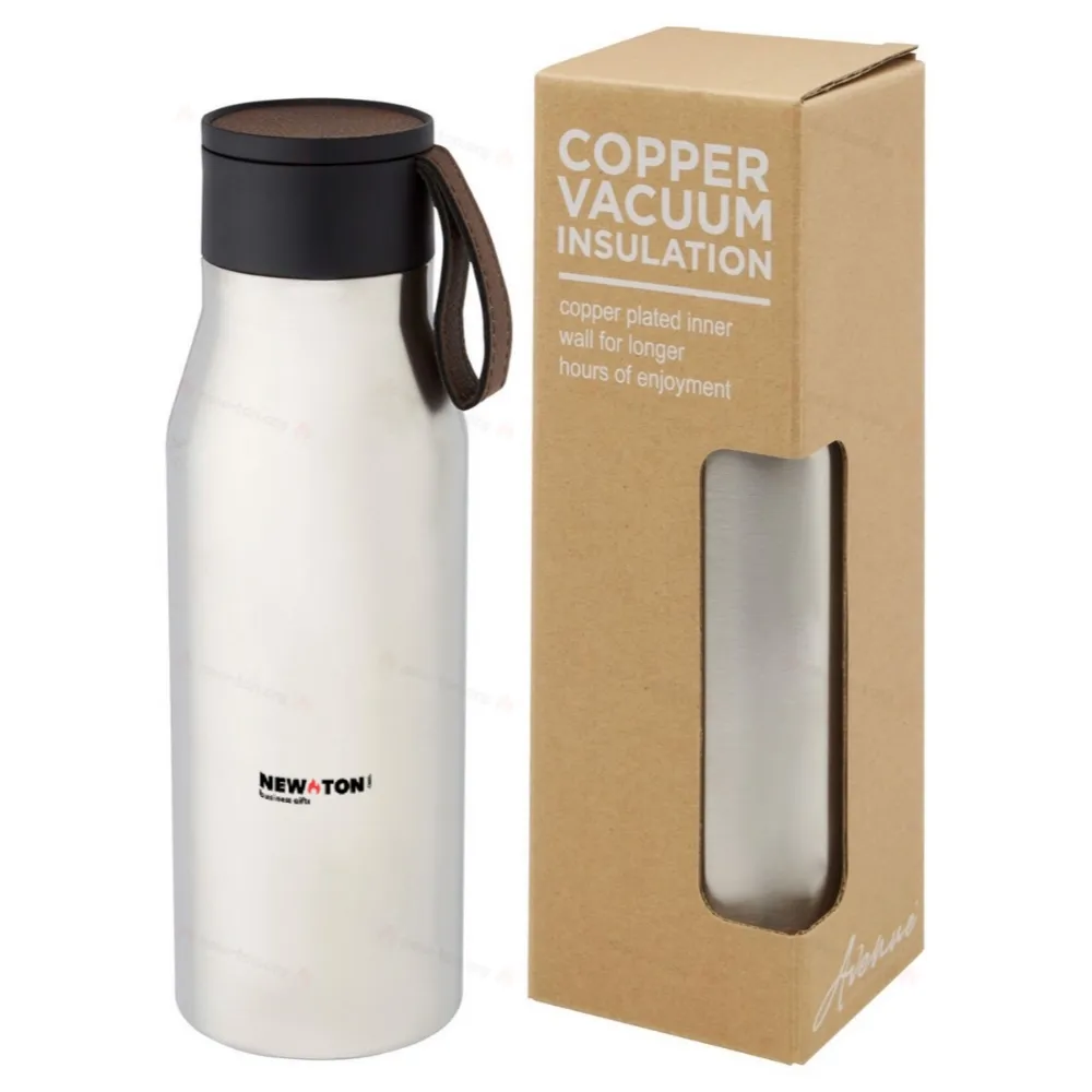 
                                            Ljungan 500 ml copper vacuum insulated stainless steel bottle with PU leather strap and lid
                                            