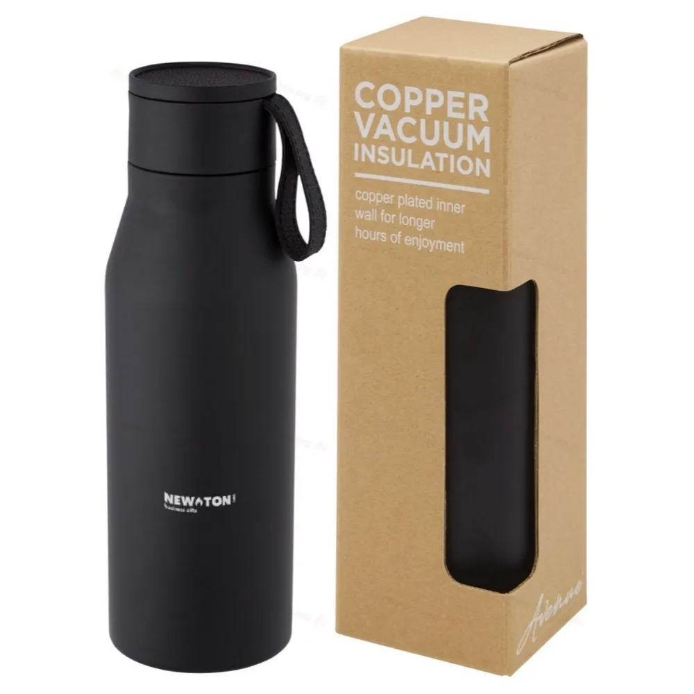 
                                            Ljungan 500 ml copper vacuum insulated stainless steel bottle with PU leather strap and lid
                                            