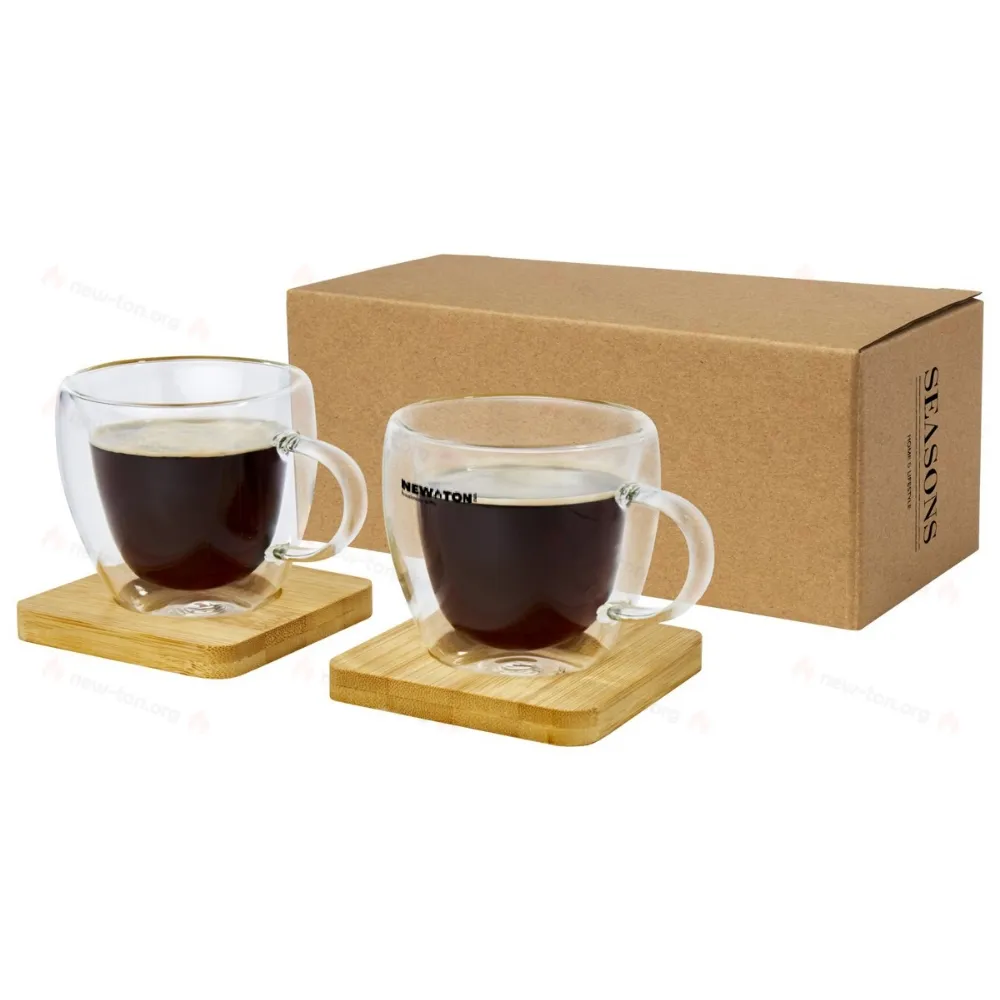 
                                            Manti 2-piece 100 ml double-wall glass cup with bamboo coaster 
                                            