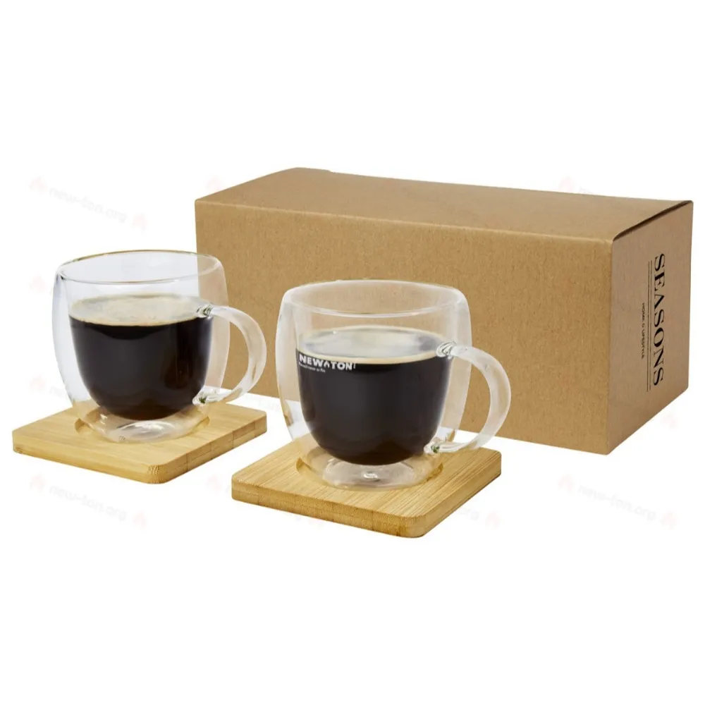 
                                            Manti 2-piece 250 ml double-wall glass cup with bamboo coaster 
                                            