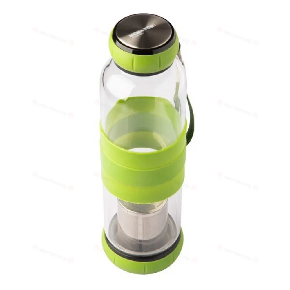 
                                            550 ml Sulmona glass bottle with tea infuser, green
                                            