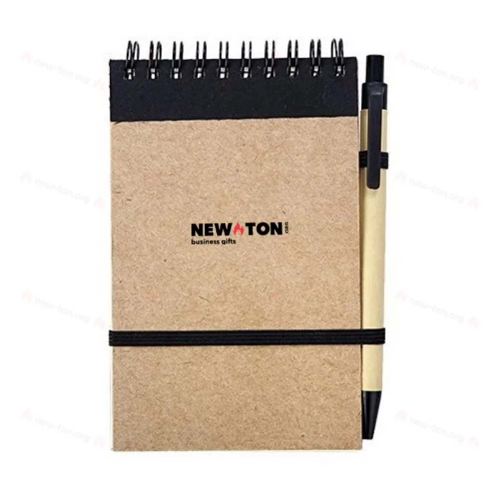 Блокнот Kraft с ручкой 90x140/70p, черный/бежевый