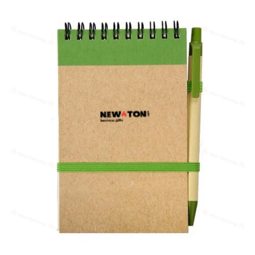 Блокнот Kraft с ручкой 90x140/70p, зеленый/бежевый