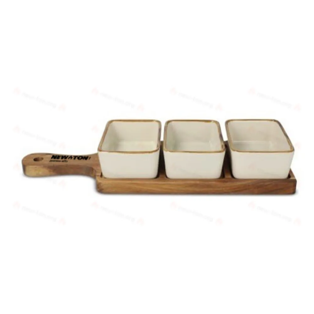 
                                            InSideOut Wooden serving board with 3 ceramic bowls
                                            