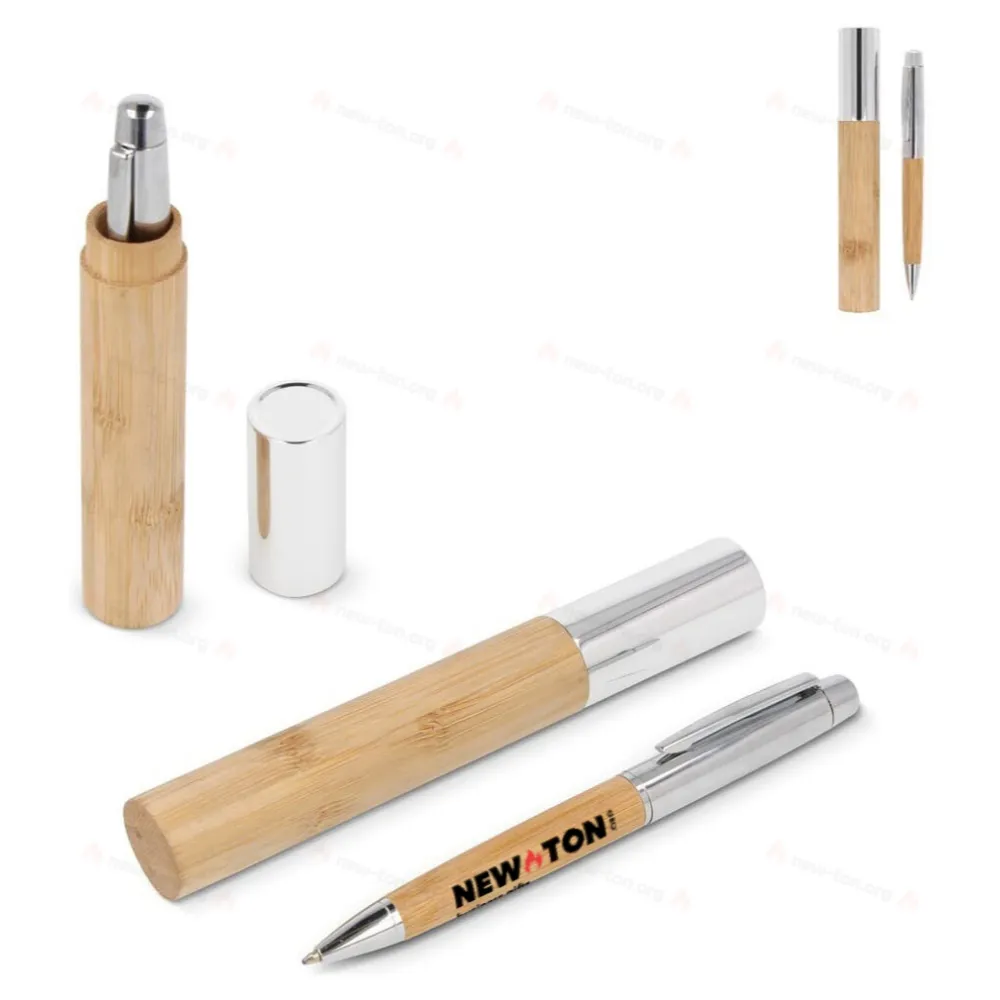 Металлическая ручка шариковая из бамбука в тубусе