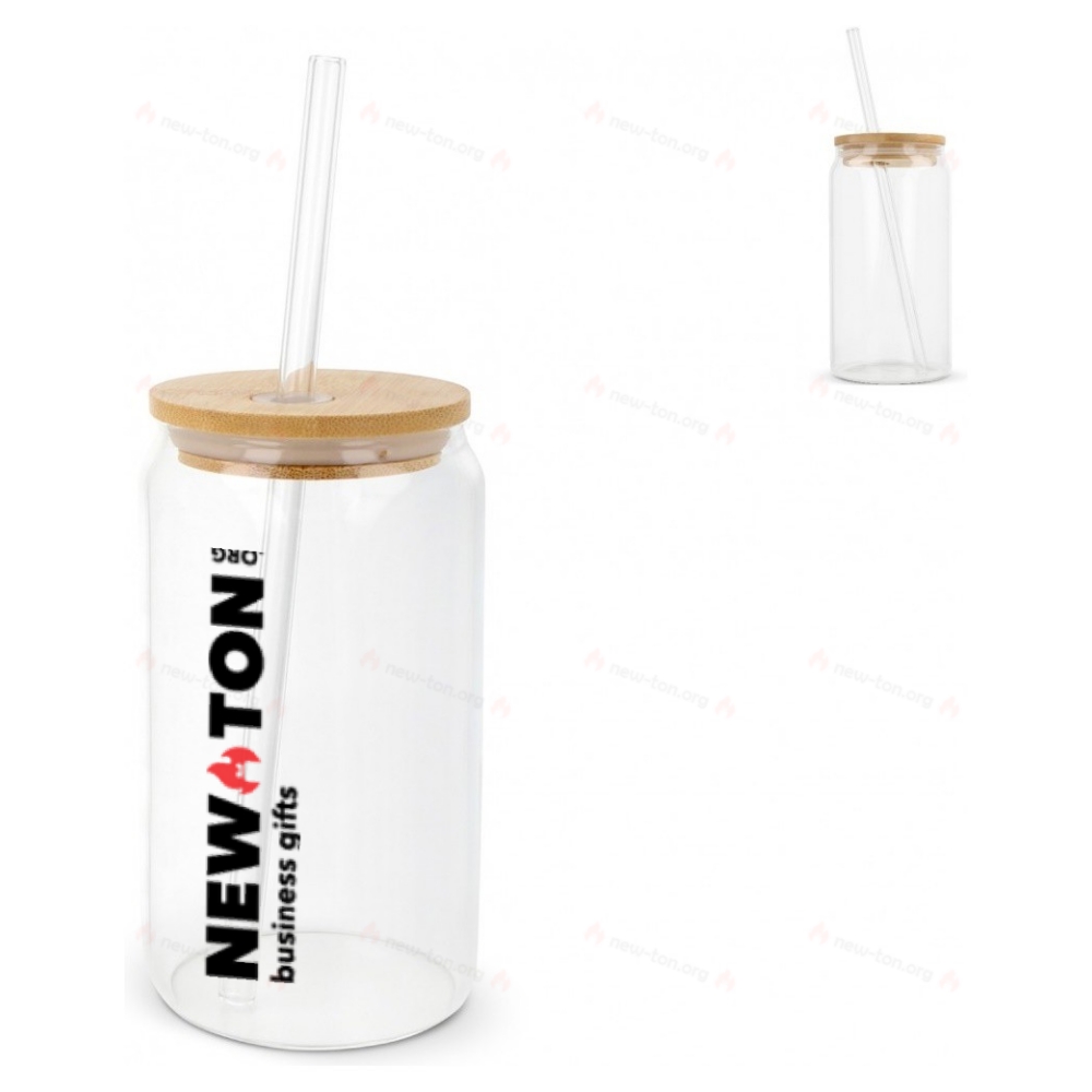 Glass with bamboo lid & straw 450 ml