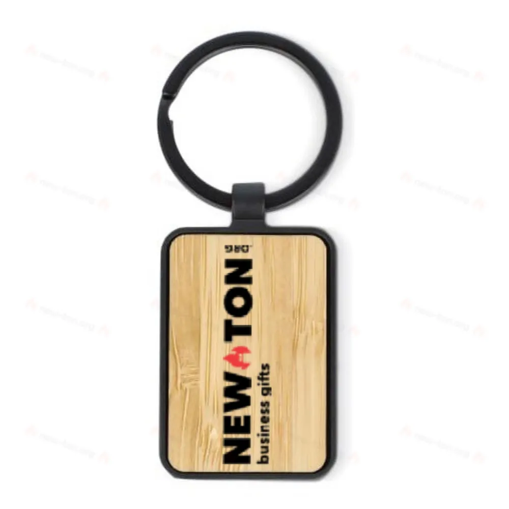 Бамбуковый и металлический брелок прямоугольной формы