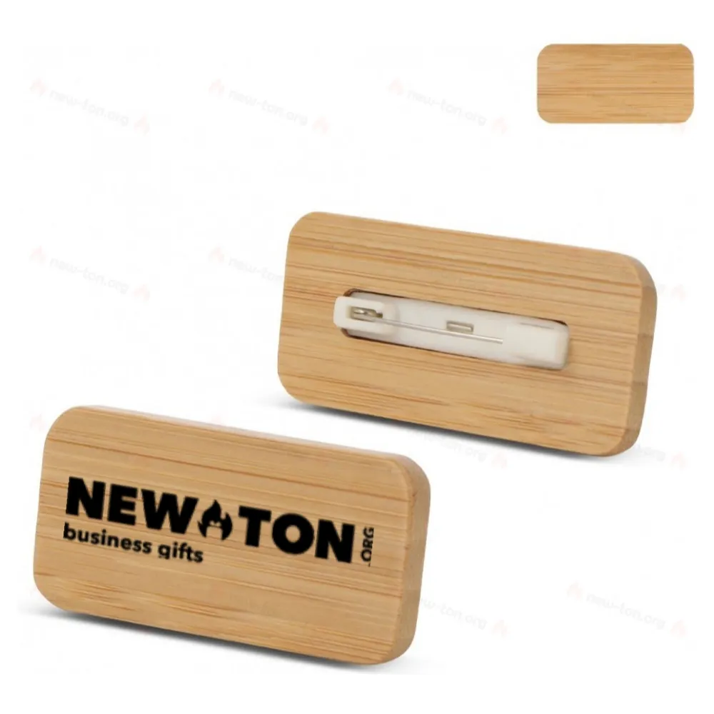 Значок с именем из бамбука с булавкой